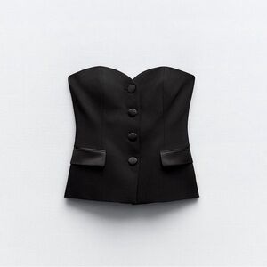 NWOT- like new- Zara Black Strapless Buttoned Top